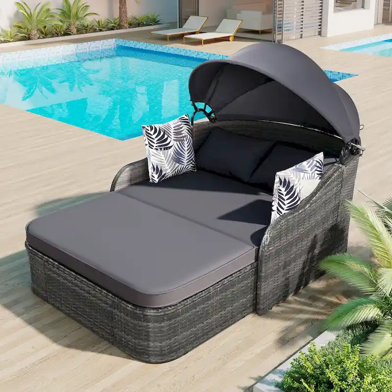 Outdoor Adjustable Canopy Sunbed Loveseat Set