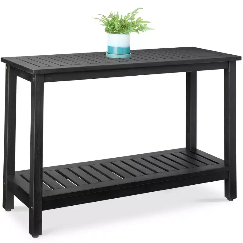 Best Choice Products 48in 2-Shelf Indoor Outdoor Wooden Console Table Multifunctional Buffet Bar Storage