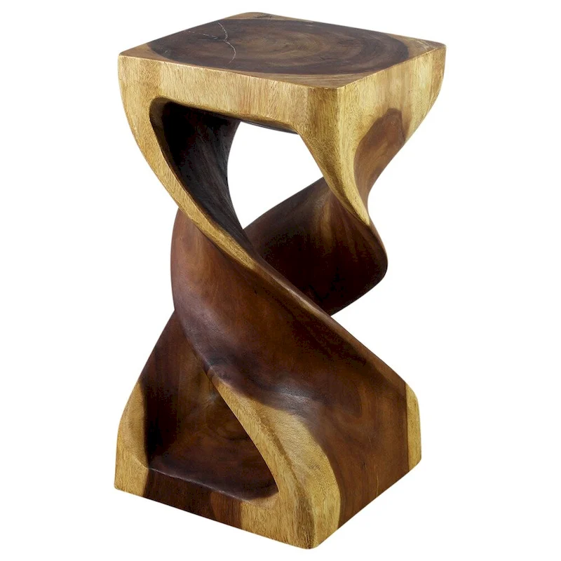 Haussmann Wood Double Twist Stool Table 12 in SQ x 23 in H Oak Oil - 12 x 12 x 23