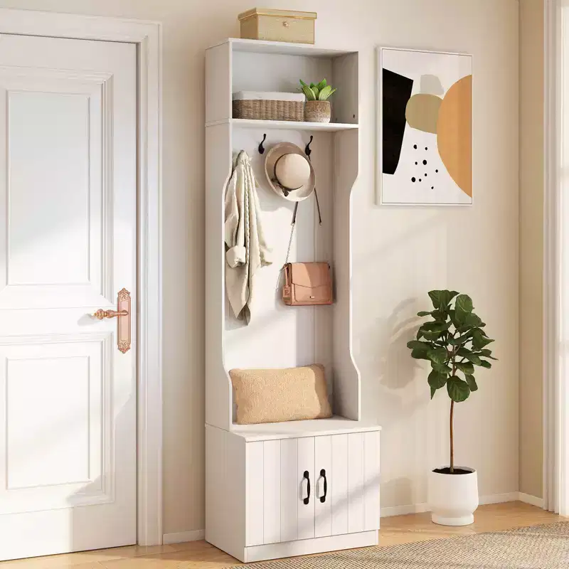 Costway 3-in-1/6-in-1 Hall Tree wirh Bench Storage Adjustable Shelves Hanging Hooks Shoe Cubbies White