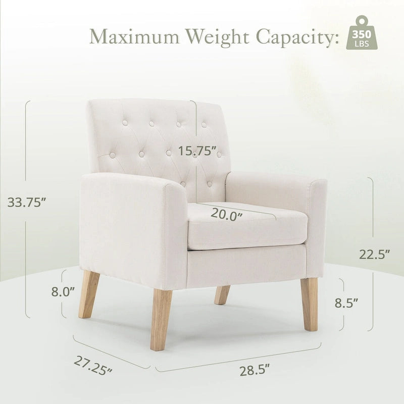 Linen Accent Chair Comfy Living Room Chair with Arms Upholstered Button Tufted Armchair Modern Arm Chairs Set Of 2