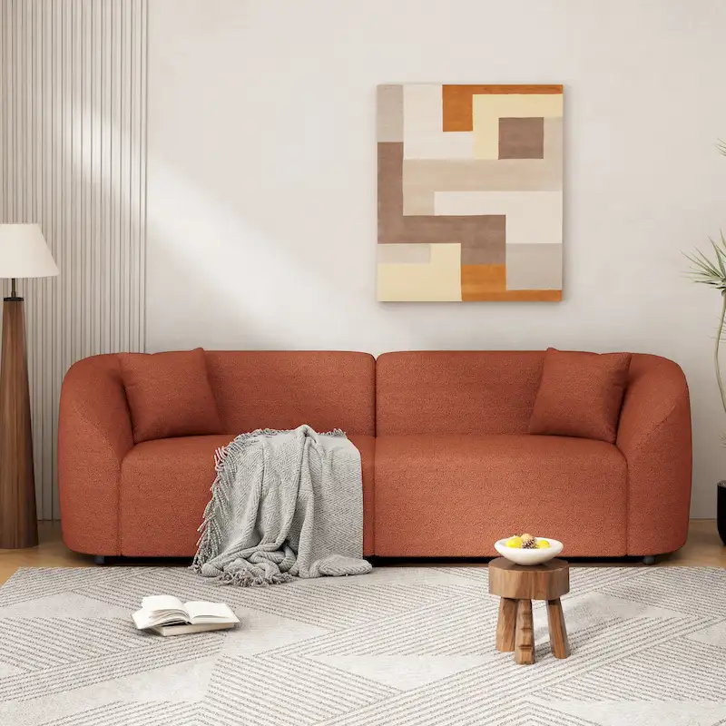 87.5 Boucle Curved 3-Seater Sofa with Sculptural & Ergonomic Design