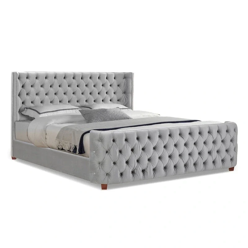 Velvet Upholstered Tufted Sheltered Panel Bed Set