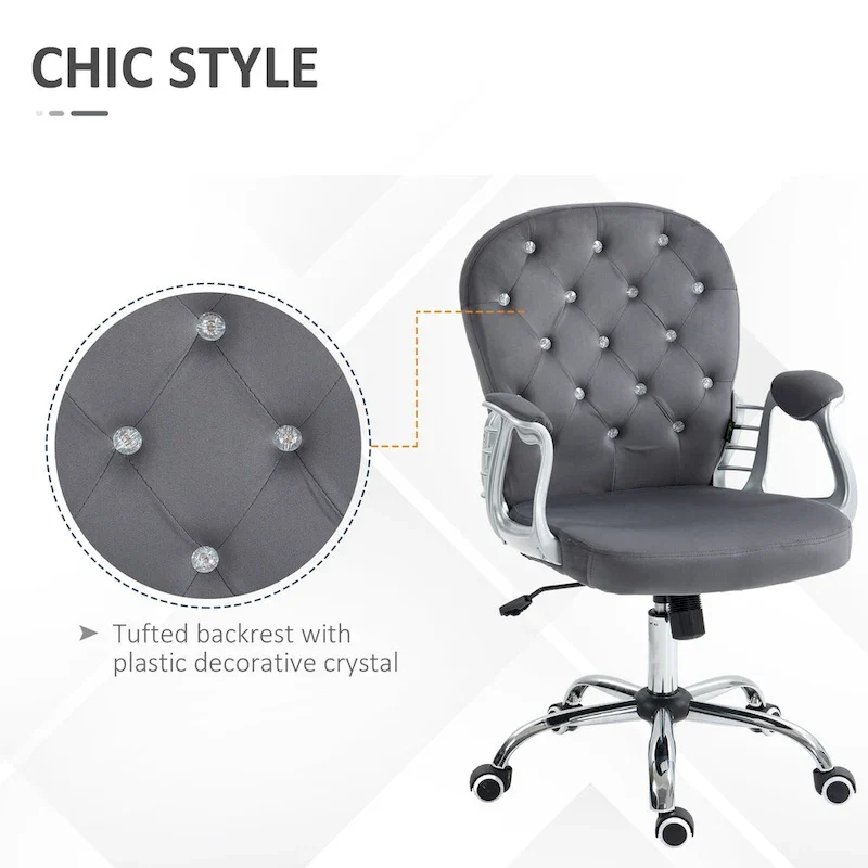 Vanity Middle Back Office Chair Tufted Backrest Swivel Rolling Wheels Task Chair with Height Adjustable Armrests