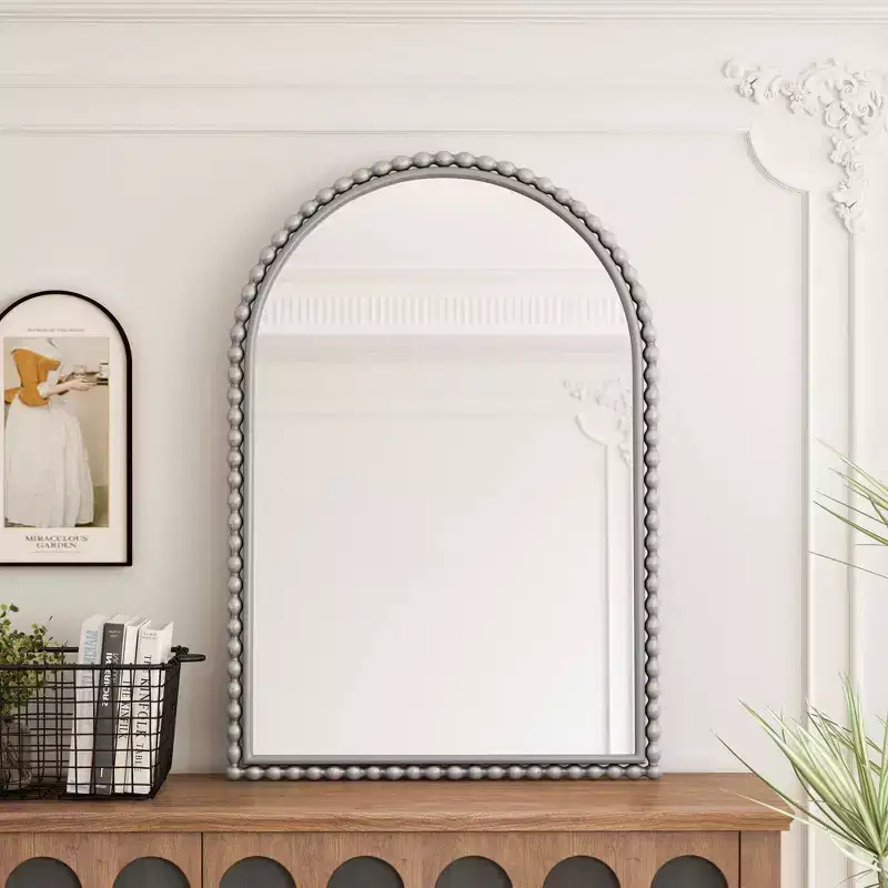 Iron Arch Vintage Vanity Mirror Wall Hanging Placed Table for Living Room Bedroom Silver