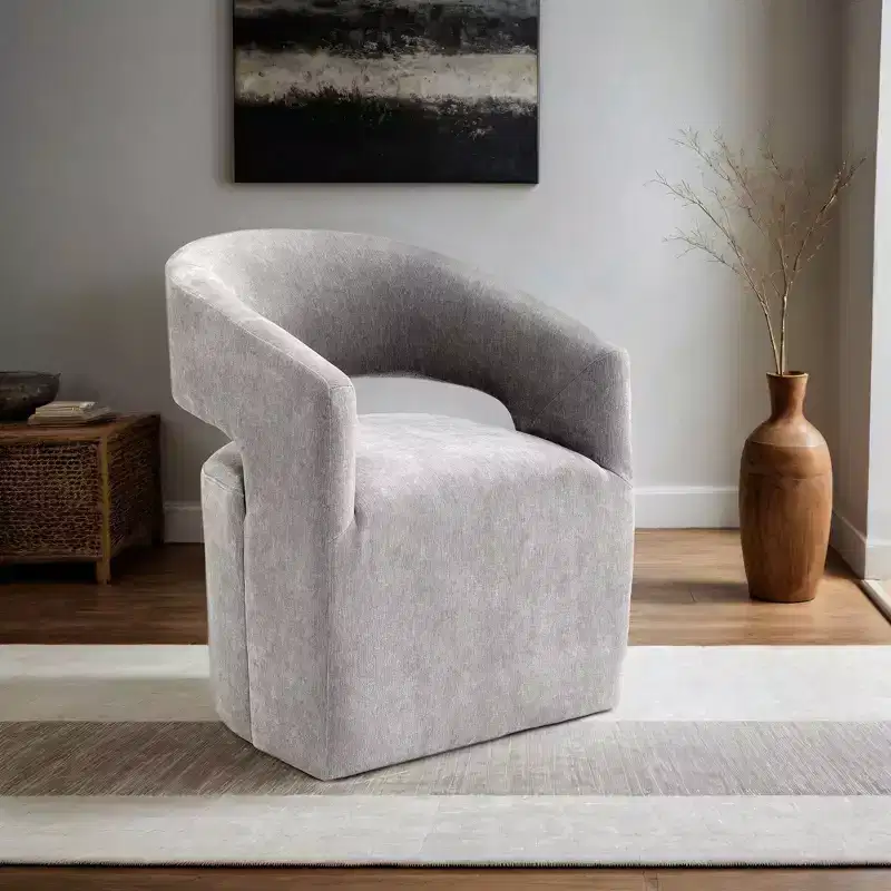 TUYOHW Barrel-Back Accent Chair,Armchair with Pedestal Base,Casters,Round Seat,Neutral Textured Fabric,Lounge Chair for Living Room,Bedroom