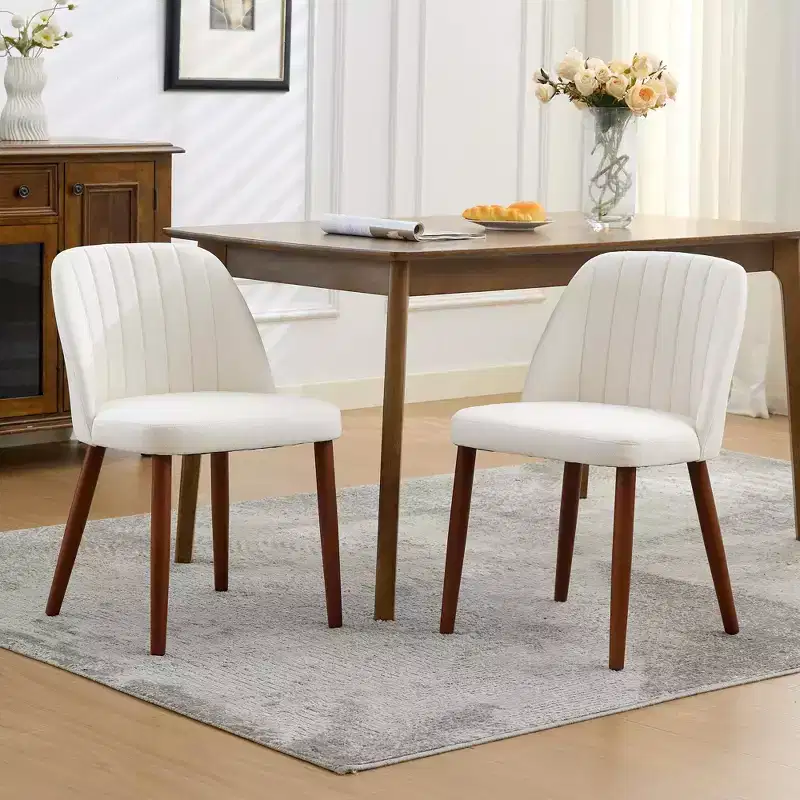 2 Pack Upholstered Dining Chairs with Thick Cushions, Modern Linen Fabric Chairs with Wood Legs for Kitchen, Dining Room, or Living Room