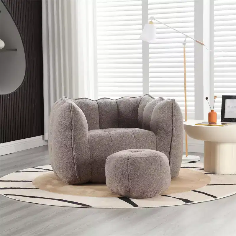 Bean Bag Sofa with Ottoman, Modern Soft Bean Bag Chair with Armrests, Chenille Square Lazy Couch