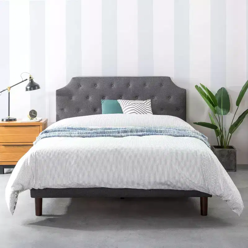 Mavn Upholstered Platform Bed, Modern Tufted Headboard Dark Gray - Mellow