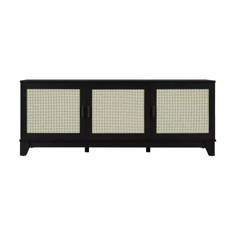 GDFStudio Stefan 63 Modern Cane and Wood TV Stand with 3 Soft-Close Doors