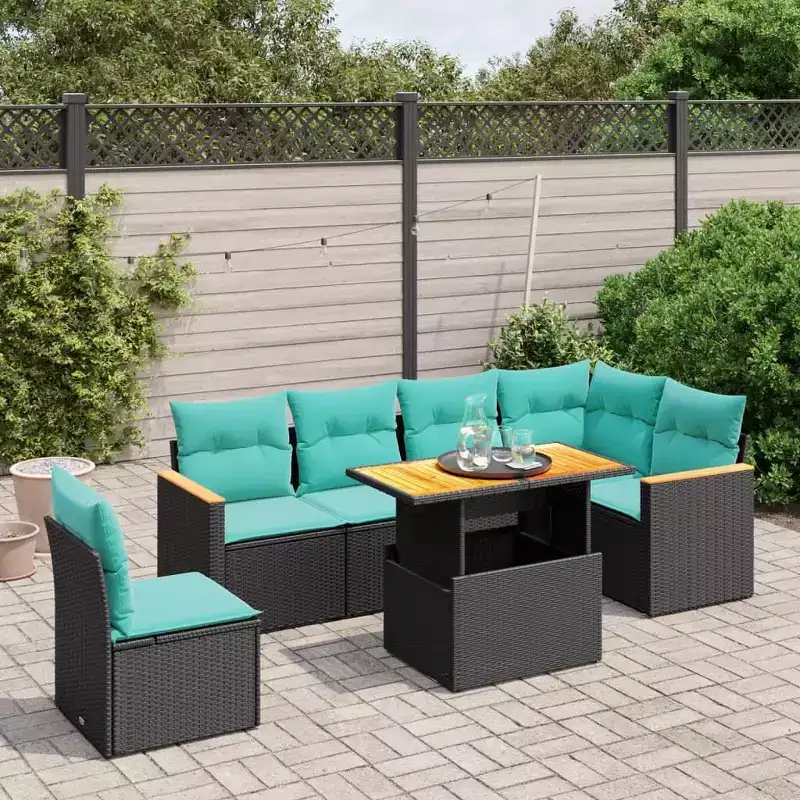 vidaXL 7 Piece Patio Sofa Set with Cushions Poly Rattan