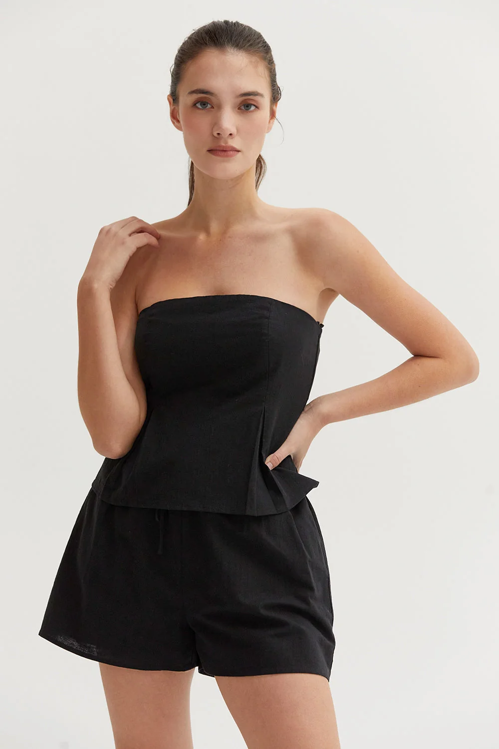 Linen Cotton Blend Strapless Tube Top Fit and Flare Silhouette