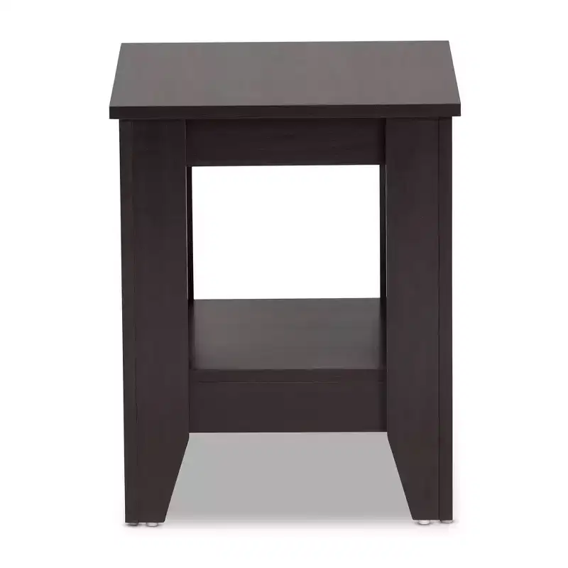 Compact Wood End Table with Shelf Storage and Tapered Feet, Dark Brown