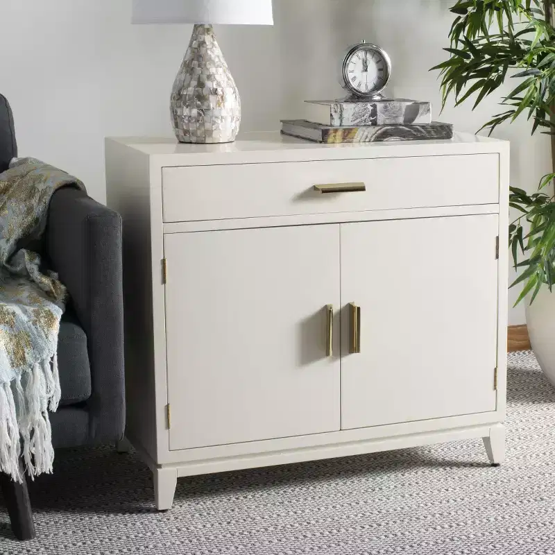 Nigel 2 Door 1 Drawer Chest - CHS6600 - White/Brass - Safavieh