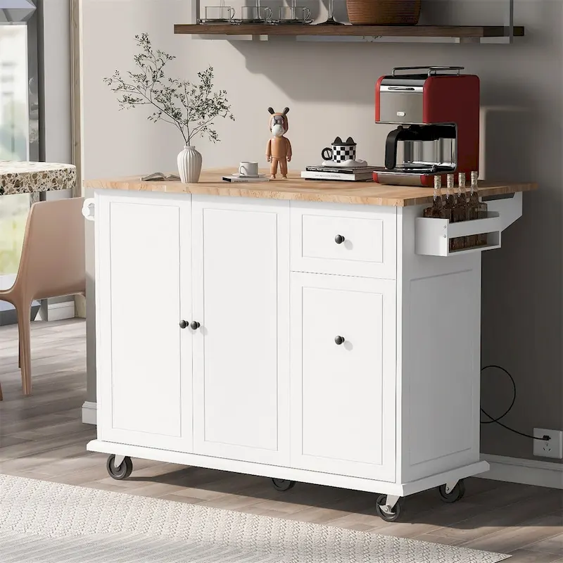 Merax 53.9 Width Rolling Kitchen Cart on Wheels with Drop Leaf