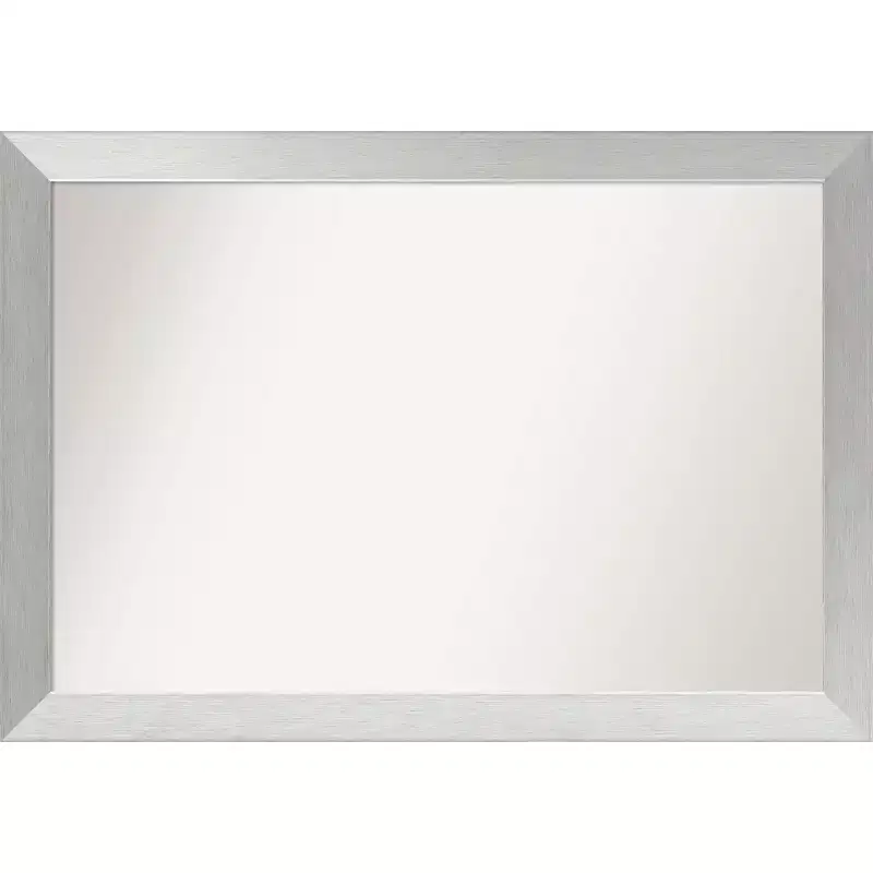 40" x 28" Non-Beveled Wood Bathroom Wall Mirror Brushed Sterling Silver - Amanti Art: Modern, Rectangle, Wall Mount