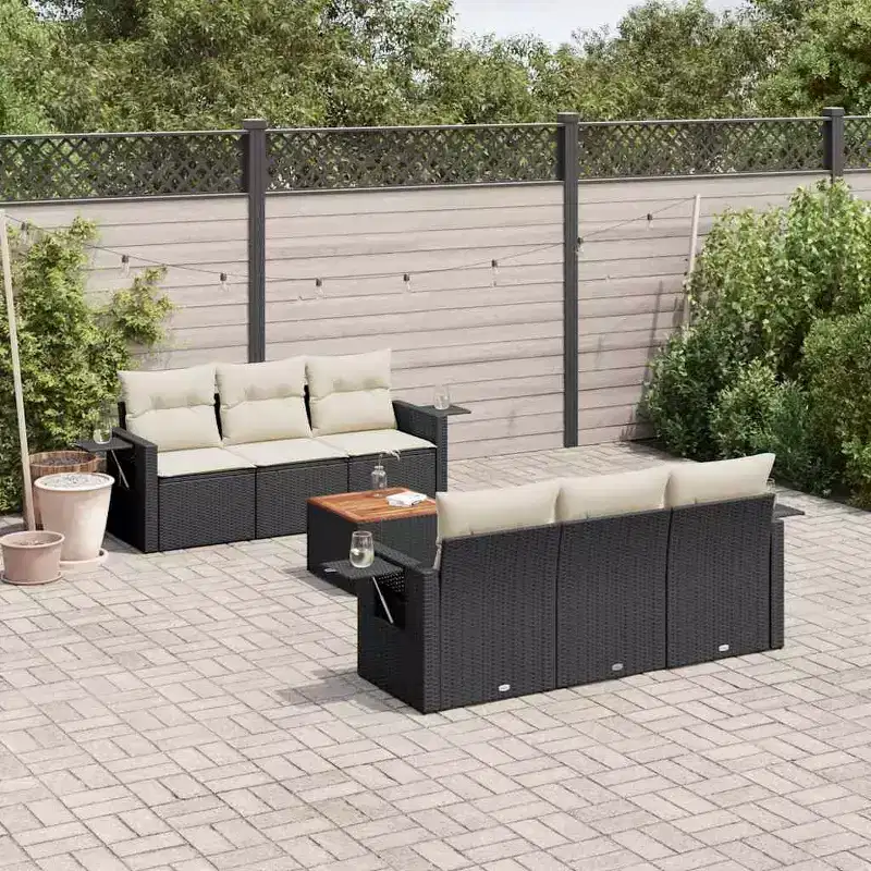 vidaXL Garden Sofa Set Black PE rattan 7 Piece Set Modular