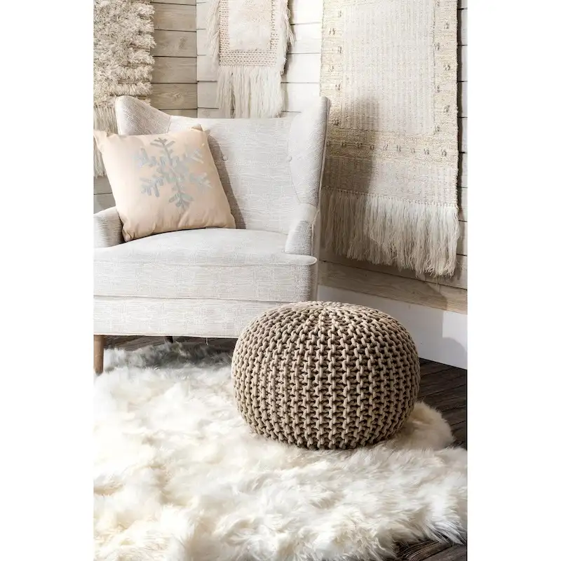 Knitted Solid Cotton Ottoman Pouf