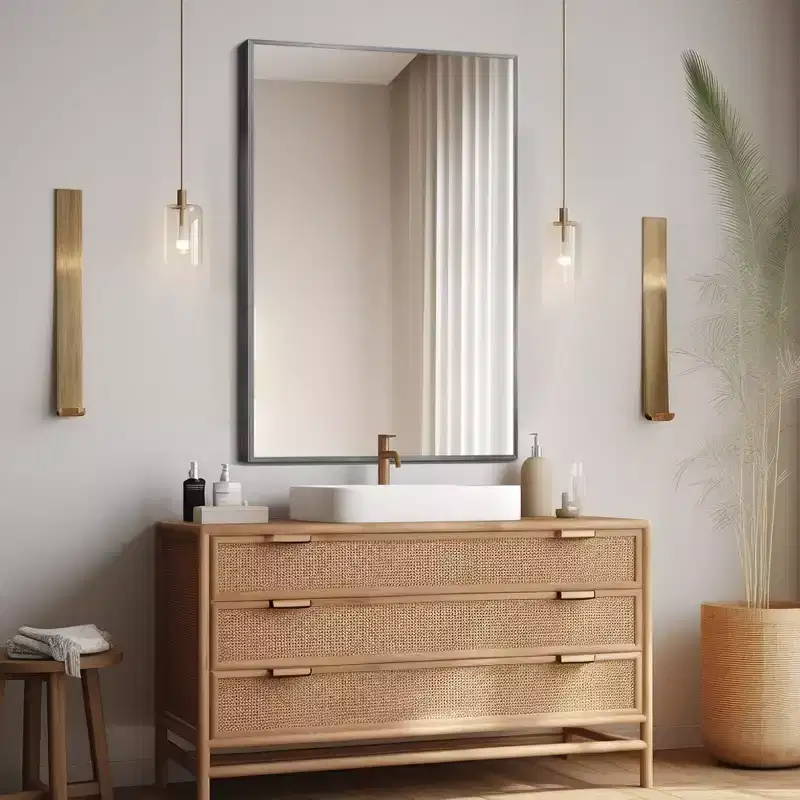 2 Pieces 36 In.H X 24 In.W Gold Aluminum Alloy Fine Edged Rectangular Hanging Mirror Frame Wall Mirror