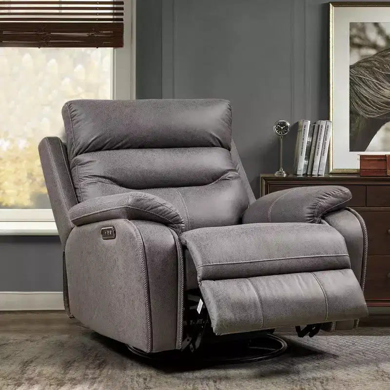 Dual OKIN Motor Power Recliner Chair with Charging Ports & Power Headrest, 240 Degree Swivel