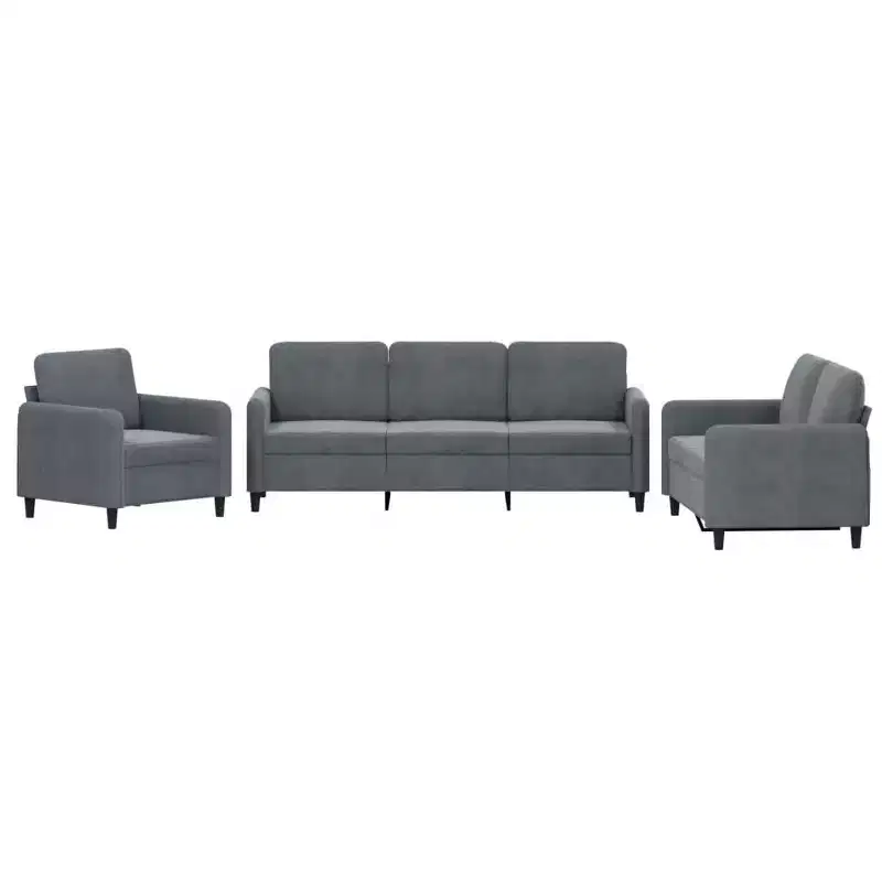 vidaXL Velvet Sofa Set - Dark Gray Upholstered Loveseat/Couch, 3 pcs Comfortable Seating Collection with Metal Frame for Living Room/Lounge.