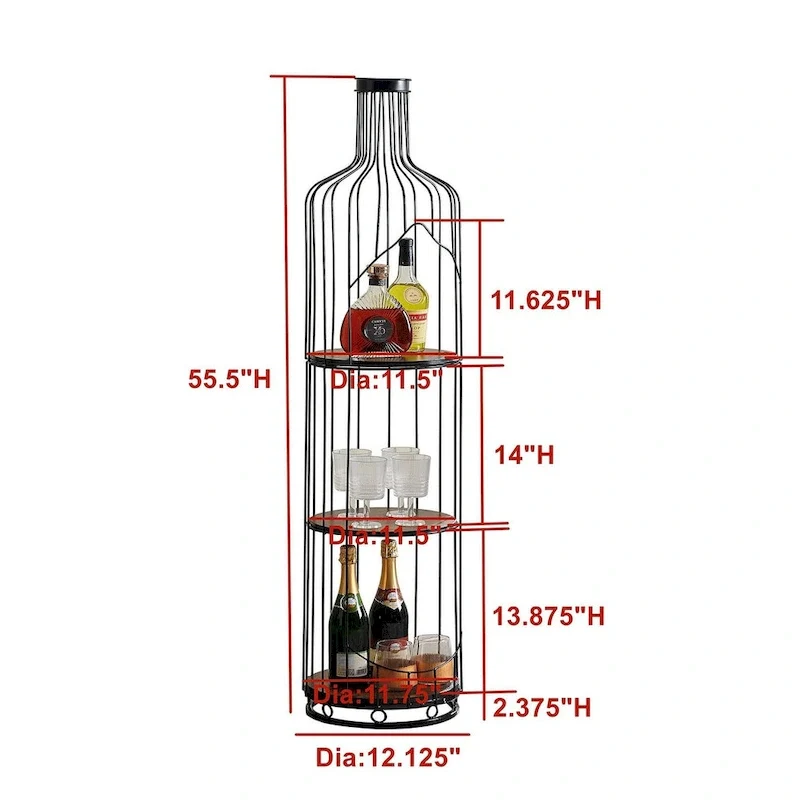 Wine Bottle Shaped Wine Rack with Wood Shelves