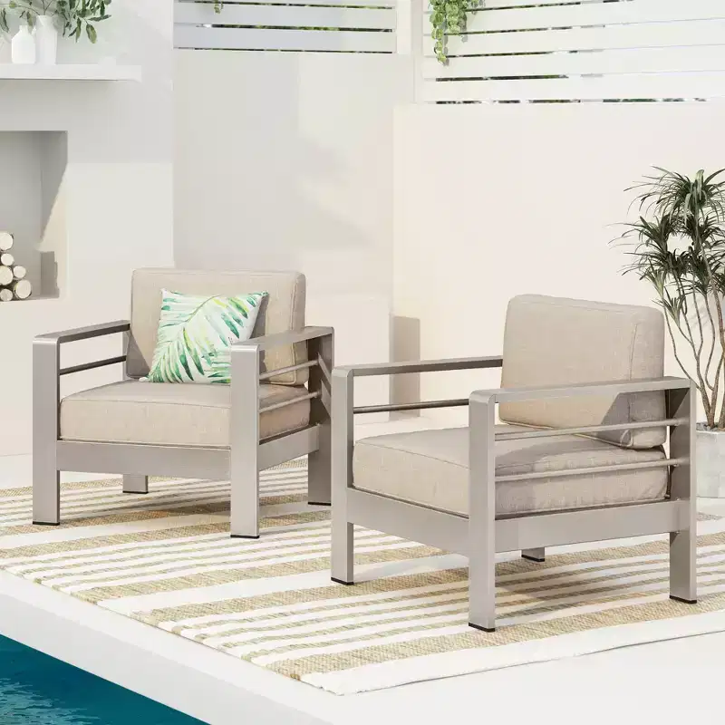 Christopher Knight Home Camila Outdoor Aluminum Club Chairs with Optional Cushions (Set of 2) ,Silver/Beige