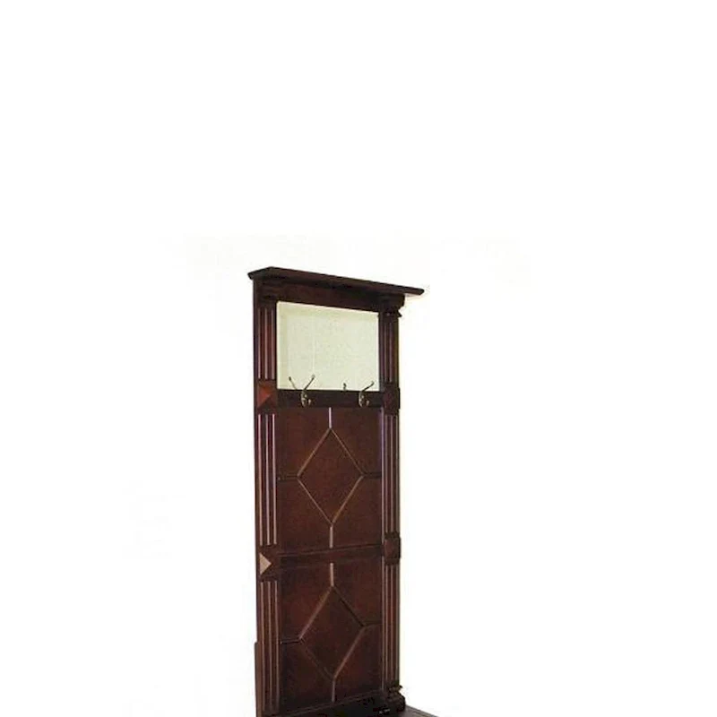 Molded Wooden Frame Hall Tree with Lift Top Box and Mirror Insert, Brown