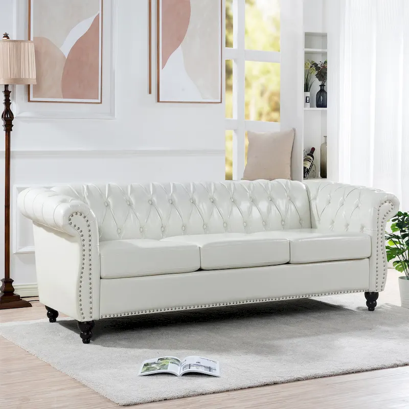 Rolled Arm Chesterfield Sofa, 3-Seat, Multiple Colors