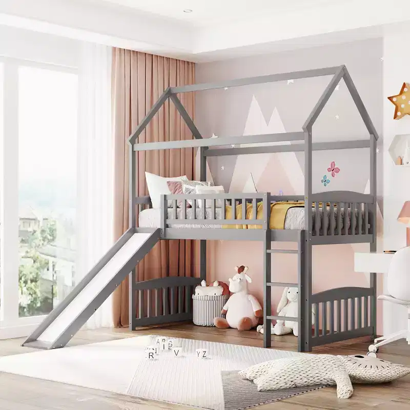 Whisen 79.5L x 41.8W Modern Design Twin Size Loft Bed House Bed with Slide