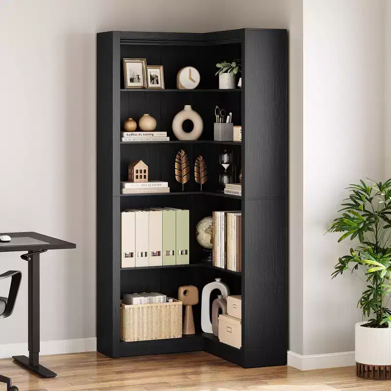TROPOW Corner Bookshelf, 71.8'' Farmhouse Corner Bookcase, L-Shaped Bookshelf Large Bookcase, 5 Tier Display Shelf Heavy Duty Bookcases