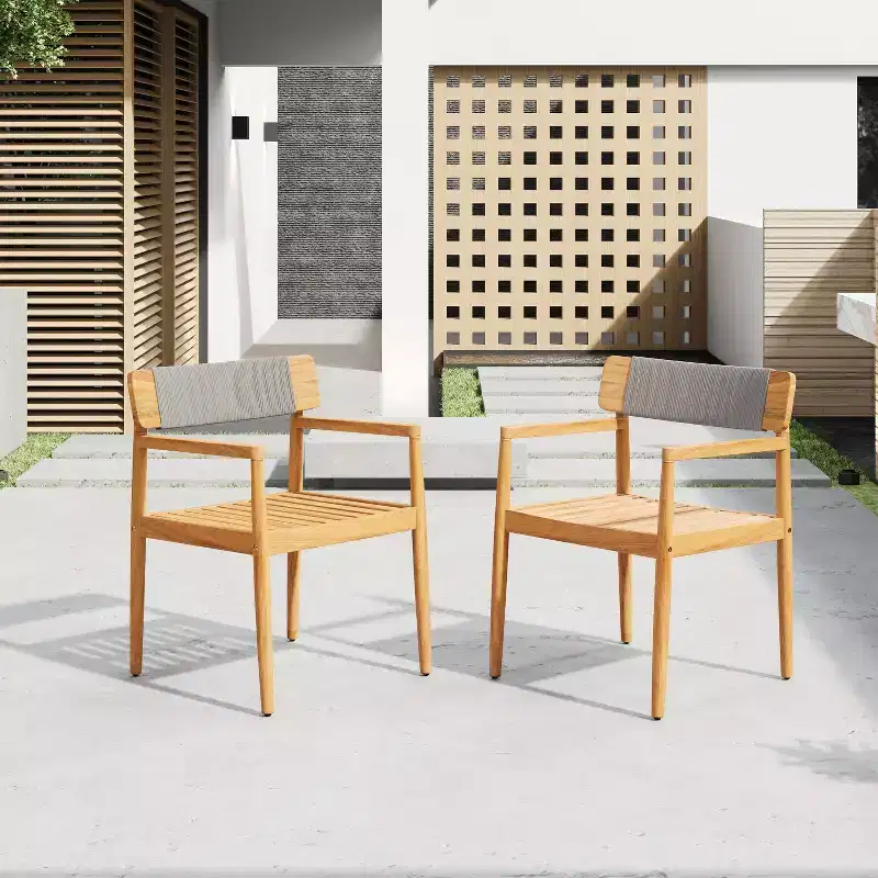 Okak 17.2 Premium Acacia Patio Dining Chairs Rustic Accent Chairs,Set of 2,Outdoor Armchair for Porch,Garden&Backyard,Patio Furniture Seating,Teak