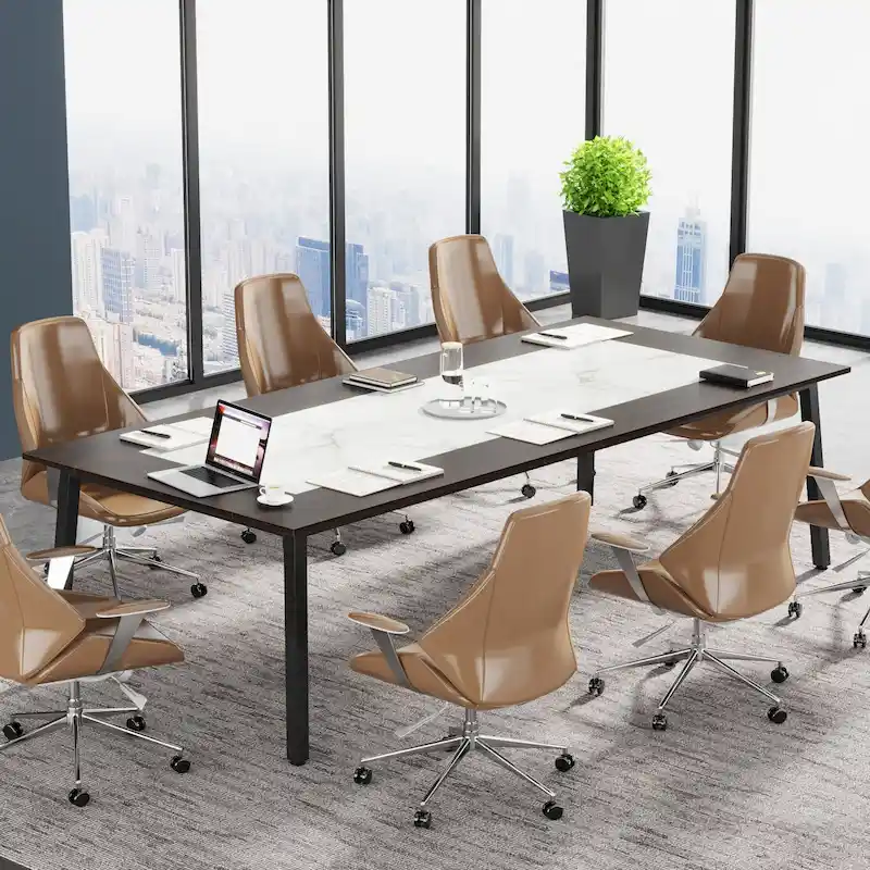 6.56 FT Conference Table for 8 People, Large Office Meeting Table with Metal Frame - 39.37 D x 78.74 W x 29.53 H