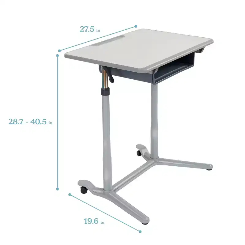 ECR4Kids 3S Mobile Open Front Desk, Sit Stand and Store, Adjustable, Classroom Furniture, Grey