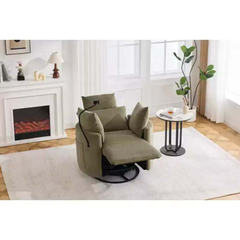 Chenille Recliner Chair, 360 Swivel Armchair with Adjustable Backrest & Footrest, Rocking Chair with Phone Holder, Side Pockets - ModernLuxe