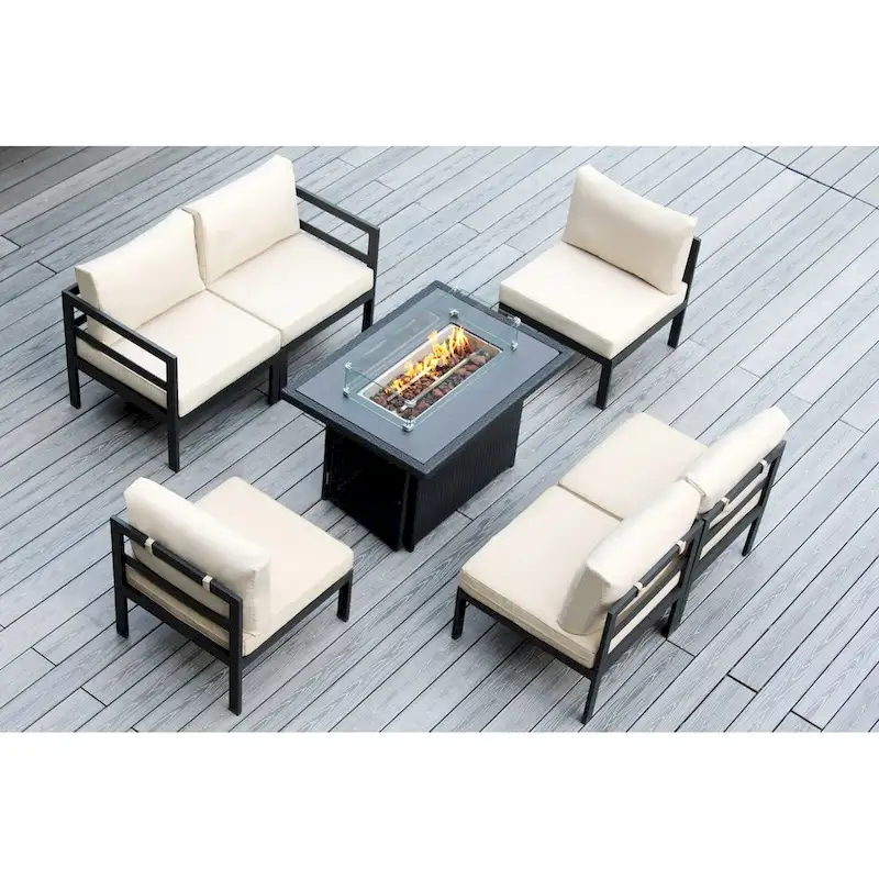 Ohana Outdoor 7-pc. Cushioned Aluminum Sectional with 42 Fire Table