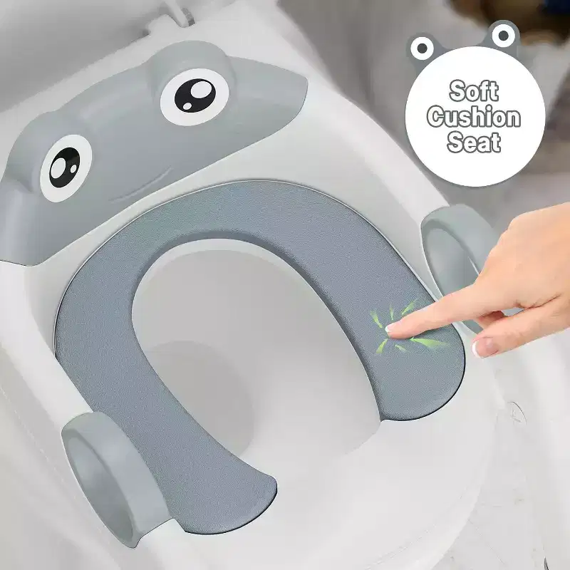 Potty Training Seat with Step Stool Ladder Toddler Kids Potty Seat with Handles Toilet Training Seat with Anti-Slip Safe Pads Adjustable Height Legs