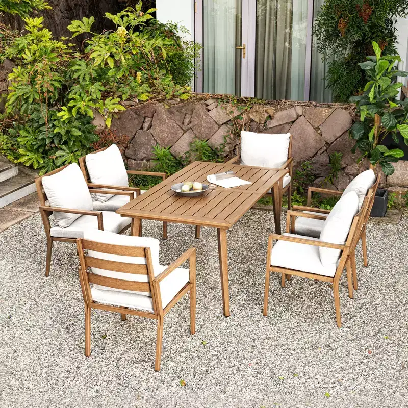 HAPPATIO Outdoor Dining Set, Aluminum Patio Dining Set with Wood-Like Hand-Painted Finish, Easy Assembly for Backyard, Garden, Porch