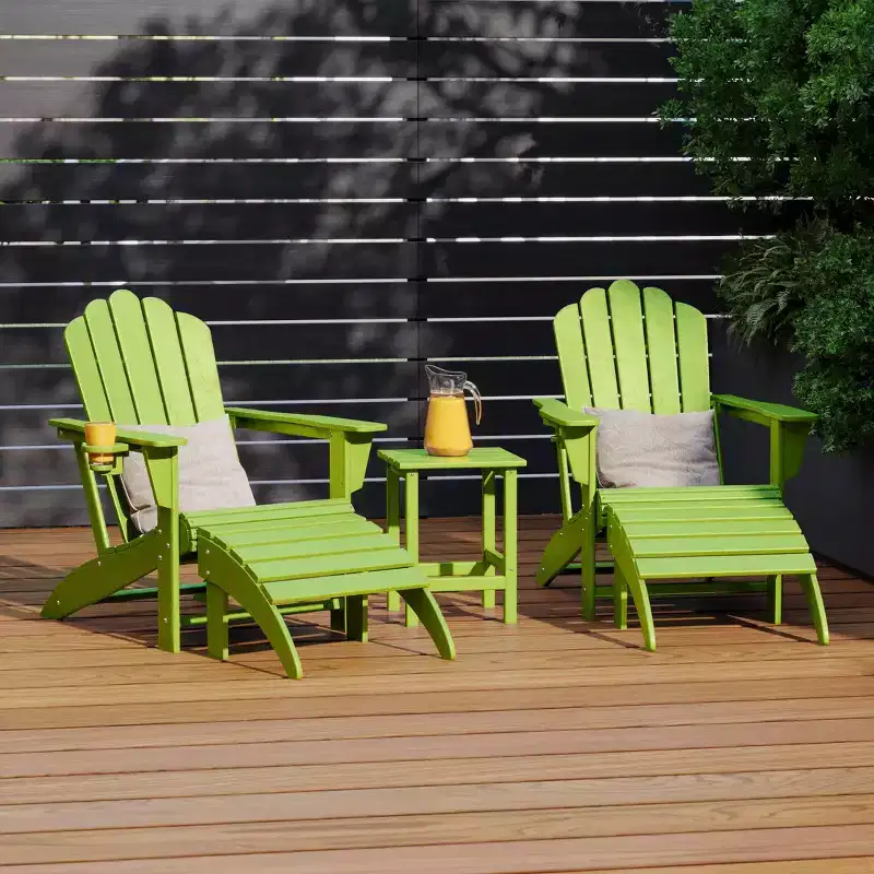 WestinTrends Highland 5-Piece Adirondack Chair with Folding Ottoman and Table Set, Lime
