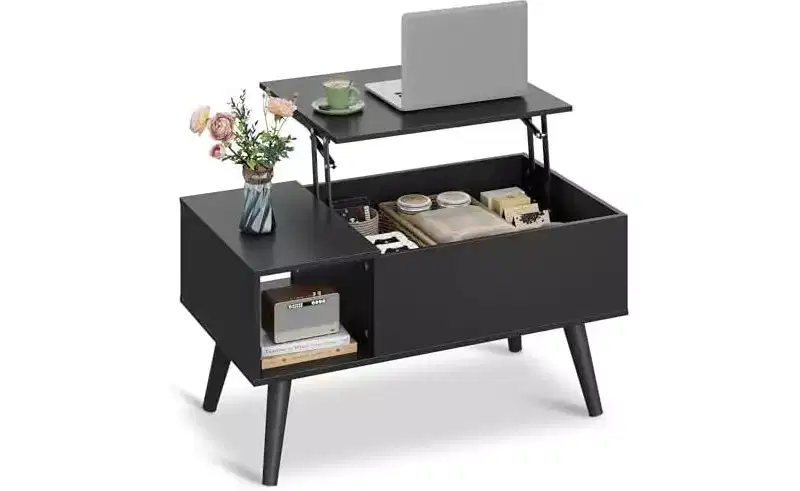 Lift Top Coffee Table with Storage for Living Room - Small Modern Wooden Dining Center Table