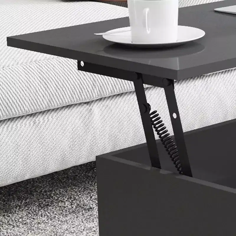 Light Gray Lift-top Coffee Table with Solid Wood Legs Hidden Compartment & Adjustable Storage Shelves