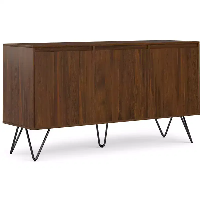 Moreno 60 inch x 18 inch Rectangle Industrial Contemporary 3 Door Sideboard Buffet in Walnut Veneer