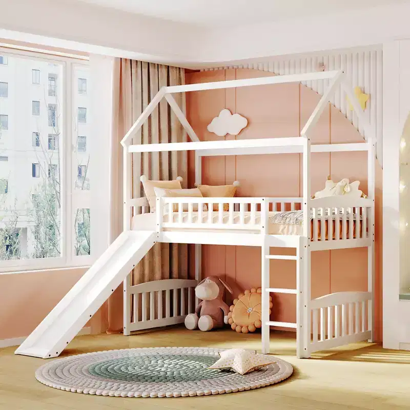 79.5L x 41.8W Modern Design Twin Size Loft Bed House Bed with Slide