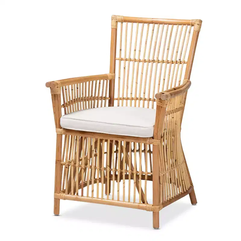 Modern Bohemian Wood and Fabric Upholstered Armchair