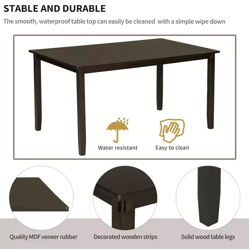 Whisen 6-Piece Wooden Rectangular Kitchen Dining Table Set with 4 Fabric Chairs and Bench