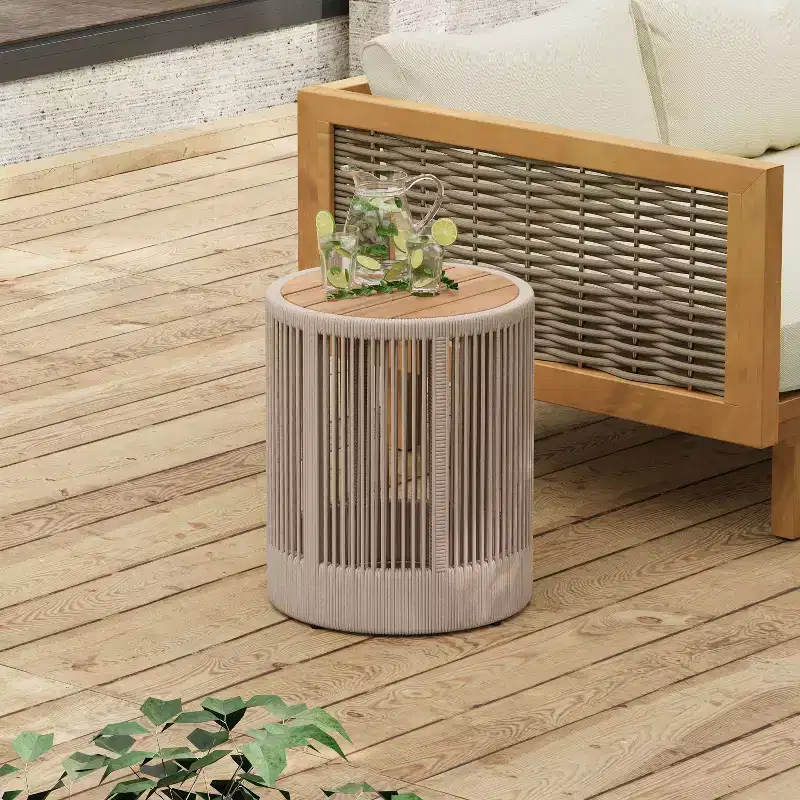 MAYEERTY 1 Pack Rustic Modern Side Table, Acacia Wood & Rope End Table for Living Room, Bedroom, Patio