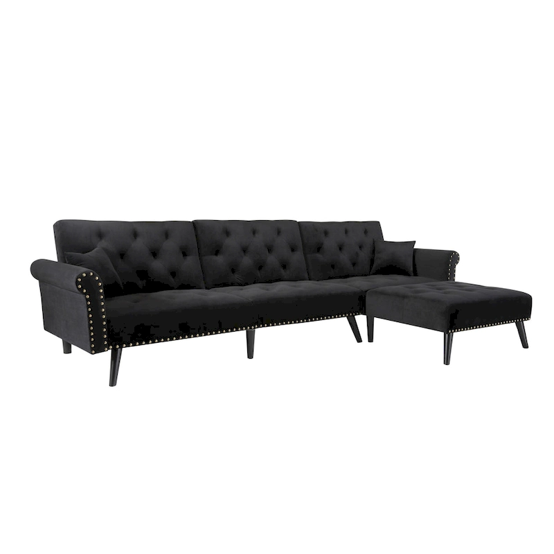 Aukfa Velvet Convertible Sleeper Sectional Sofa Bed - 114.5 W