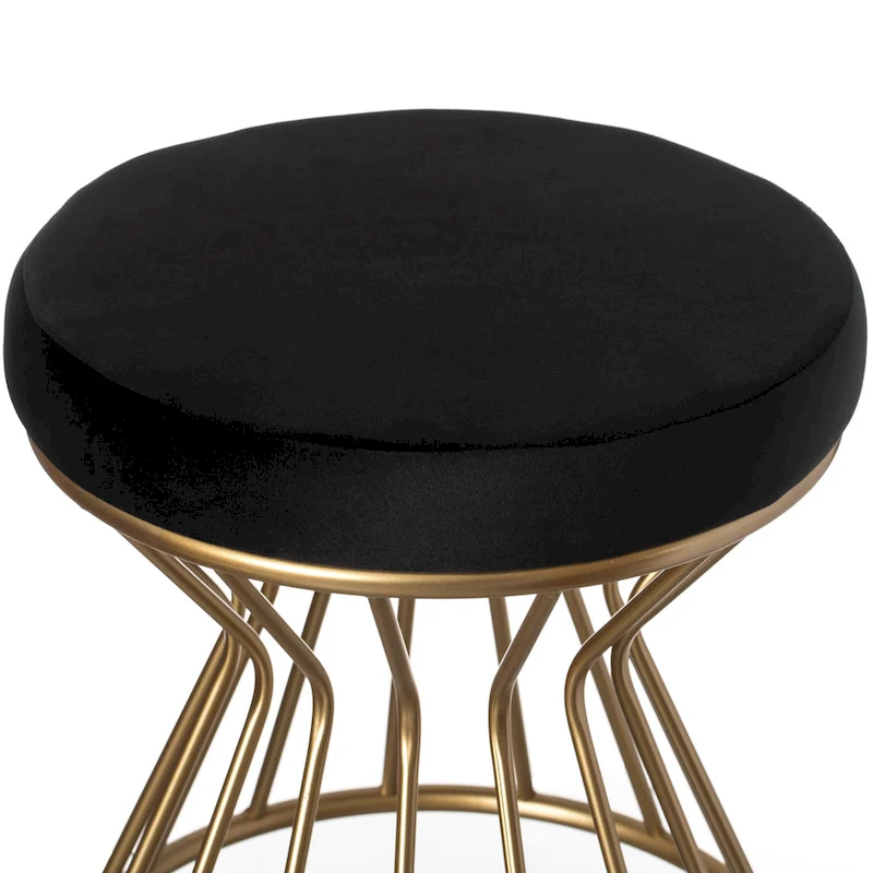 Modern Round Velvet Stool with Bent Gold Metal Base Standard Ottoman