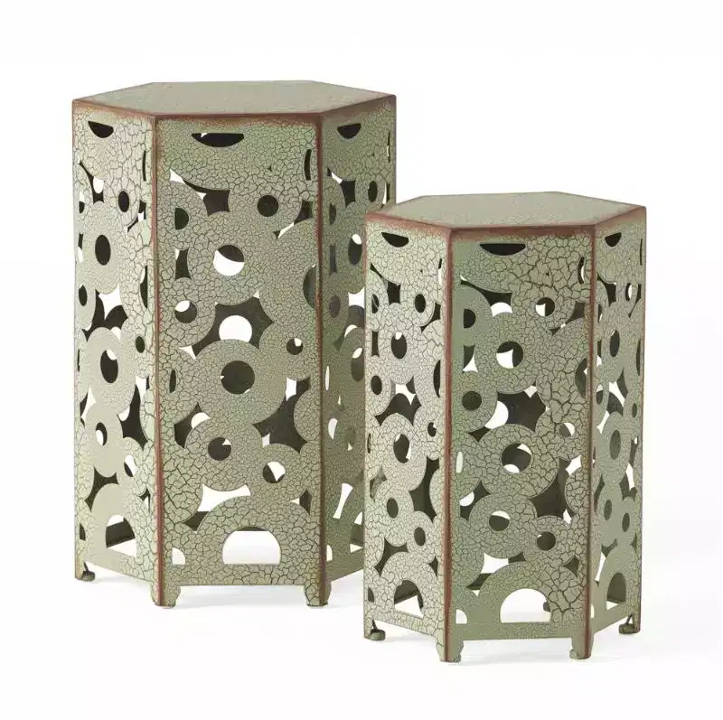 Iron Side Table - Antique Green Finish for Living Room/Garden