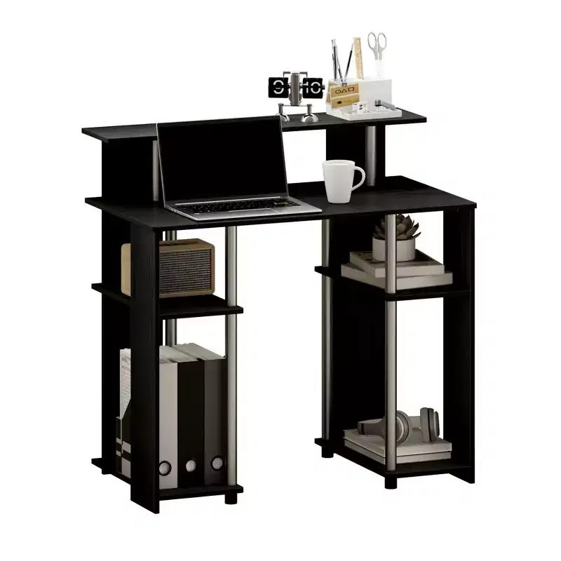 HOMLUX 35 Computer Desk Study Writing Workstation w/ Dual Side Shelves & Elevated Printer Shelf